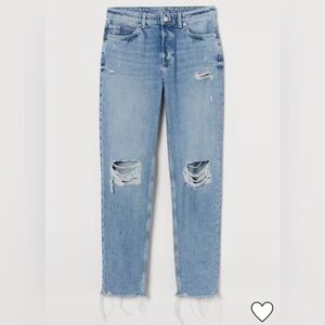 & DENIM BOYFRIEND LOW WAIST BLUE FLY DESTROYED JEANS SIZE 4